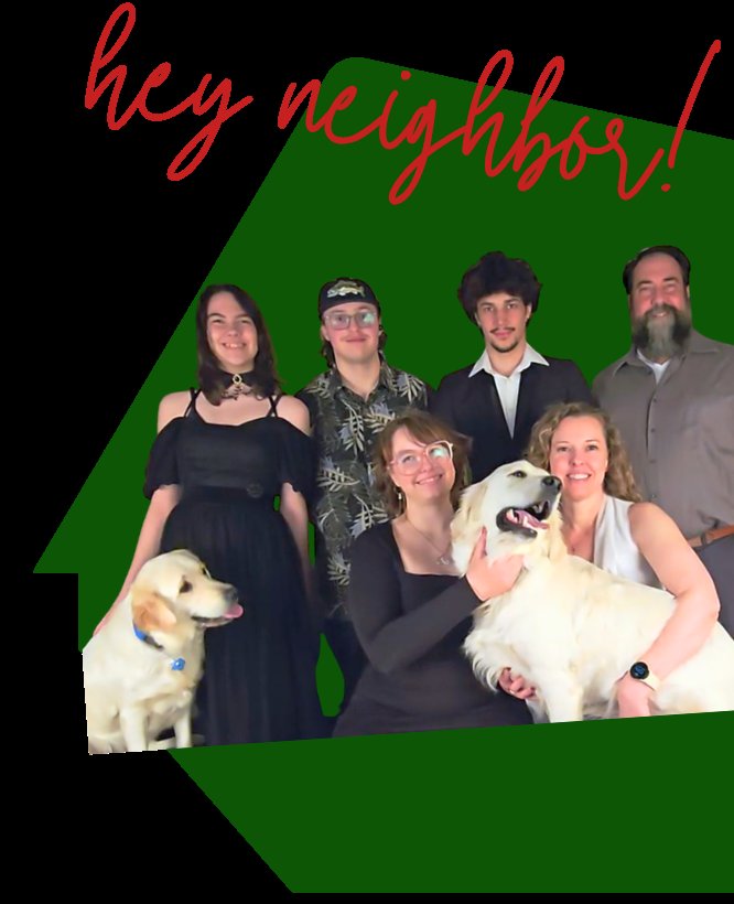 Hey neighbor! Liz Collier with her family and their two dogs